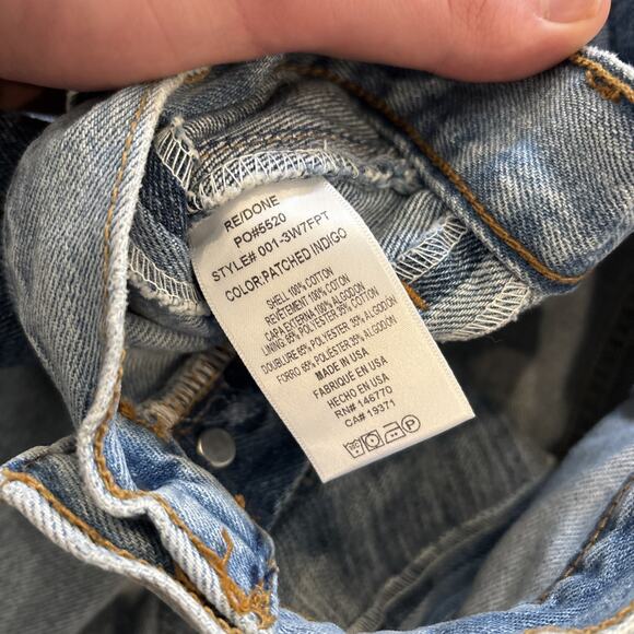 Levis Re/Done Button Fly Jeans Women’s Sz 24 Relaxed Blue Patchwork Indigo 27” - Picture 5 of 13